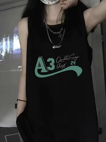 美式复古纯棉吊带运动坎肩背心无袖t恤女2024新款夏外穿宽松上衣图片