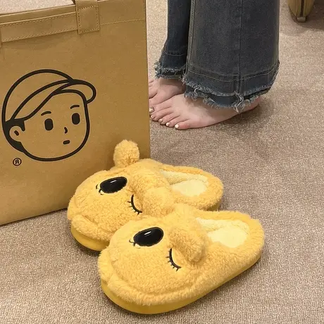 棉拖鞋女秋冬季厚底踩屎感外穿可爱卡通居家室内毛绒保暖包头拖鞋商品大图