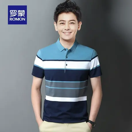 罗蒙男士纯棉短袖Polo衫夏季薄款中青年商务休闲上衣服带翻领T恤商品大图