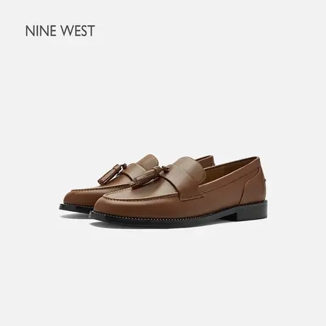 Nine West/玖熙流苏深口单鞋女2025夏季新款小羊皮透气复古乐福鞋图片