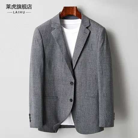 格子休闲西装外套男士春季薄款韩版时尚修身百搭商务小西服单上衣商品大图