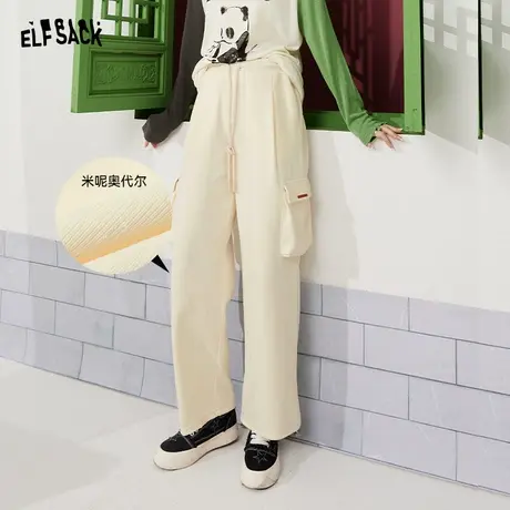 妖精的口袋白色工装裤女2023秋季新款长裤宽松阔腿垂感休闲裤子潮图片