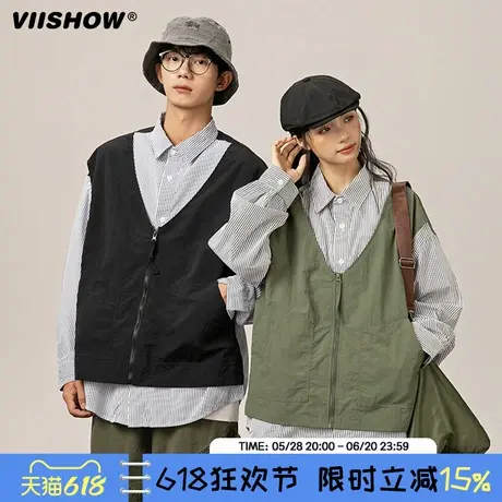 VIISHOW美式假两件条纹长袖衬衫男士新款春秋季宽松百搭衬衣外套图片