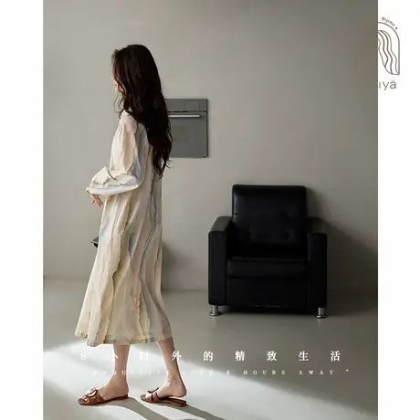 妮狄娅睡衣睡裙女秋季纯棉长袖时尚中长裙春秋季特色度假风家居服商品大图