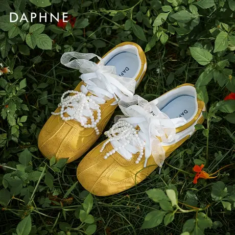 达芙妮黄色德训鞋女2025新款夏季复古爆款芭蕾风平底休闲运动透气商品大图