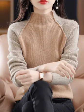 2023秋冬装新款半高圆领甜美时尚内搭修身羊毛针织衫女打底衫毛衣图片