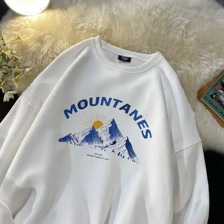 国潮ulzzang圆领卫衣女慵懒风hf外套秋季宽松胖mm显瘦长袖上衣商品大图