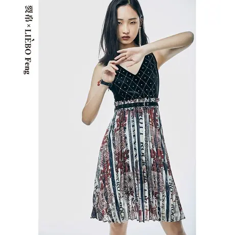裂帛LIEBOFeng纯欲辣妹风送腰带雪纺高腰原创吊带连衣裙图片