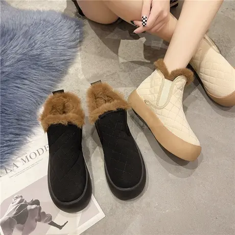 网红雪地靴女加绒加厚2022年新款冬季学生百搭保暖一脚蹬面包棉鞋商品大图