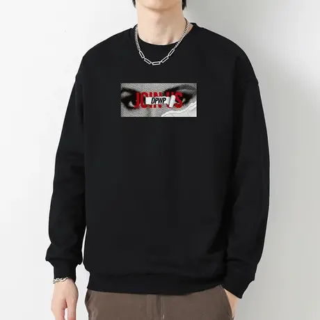 380g重磅纯棉卫衣男2023新款摇粒绒宽松潮流黑色圆领无帽长袖t恤商品大图