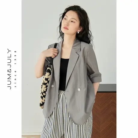 嘉茱莉夏季薄款天丝西装外套女2025新款五分袖西服上衣凉感短外套图片