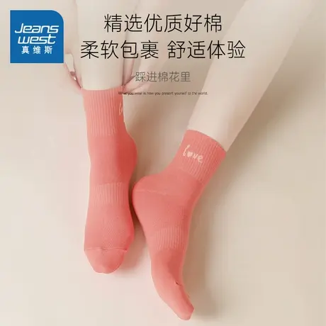 L6真维斯女装2025秋季新款舒适百搭透气女士中筒袜（五双装）商品大图