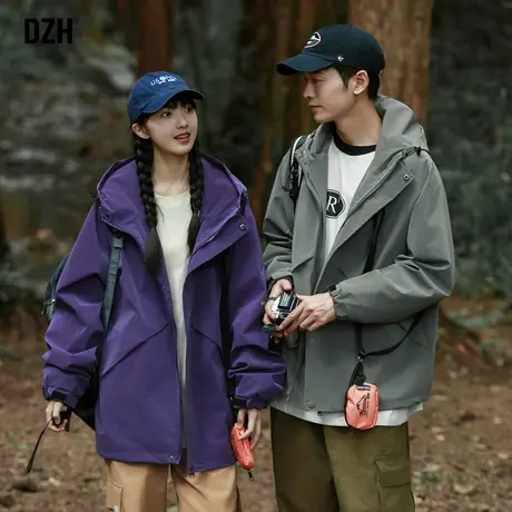 情侣户外连帽冲锋衣外套男春秋款潮高级感2023新款情侣装美式夹克商品大图