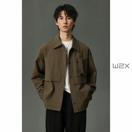 w2x2024春秋季新款衬衫夹克男设计感休闲外套时尚工装上衣帅气潮商品大图