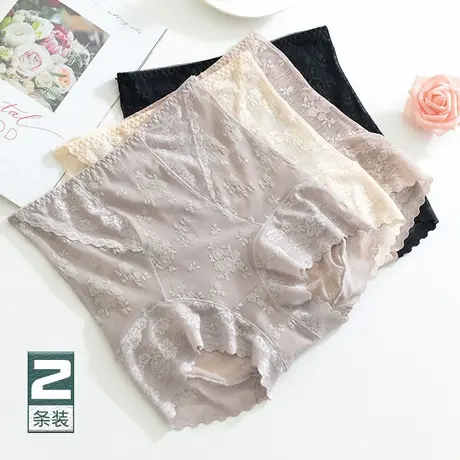 高腰轻收腹提臀内裤女士薄款蕾丝无痕包臀三角裤加长透气纯棉裆夏商品大图