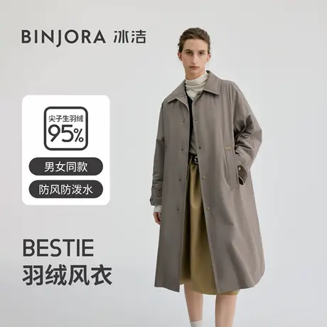 【明星同款】BINJORA冰洁长款羽绒风衣翻领3防轻羽绒外套羽绒服图片