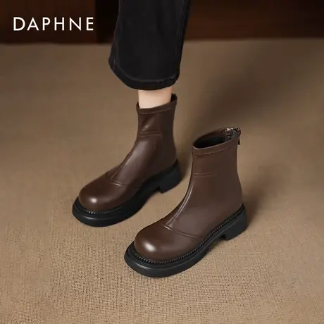 达芙妮厚底短靴子女2025新款爆款秋冬棕色切尔西瘦瘦靴加绒马丁靴商品大图