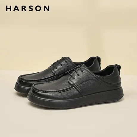 哈森宽脚男鞋秋季真皮软底爸爸鞋软面羊皮休闲鞋平底男士皮鞋防滑商品大图