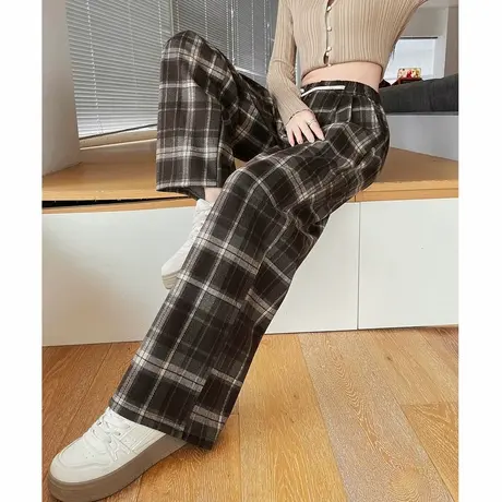 唐狮秋冬季休闲长裤女宽松时尚美拉德格子慵懒小众高级感TUTA图片