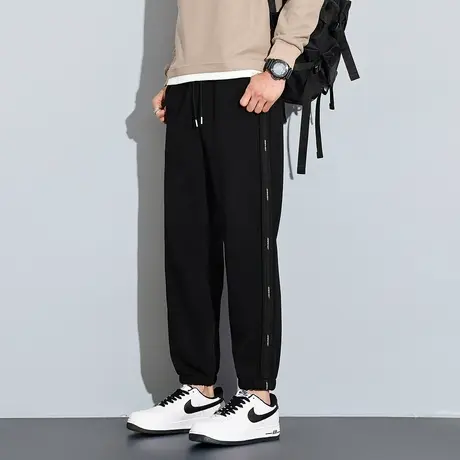 唐狮春秋季新款男休闲长裤宽松直筒束脚裤九分拼接潮流运动裤子TE商品大图