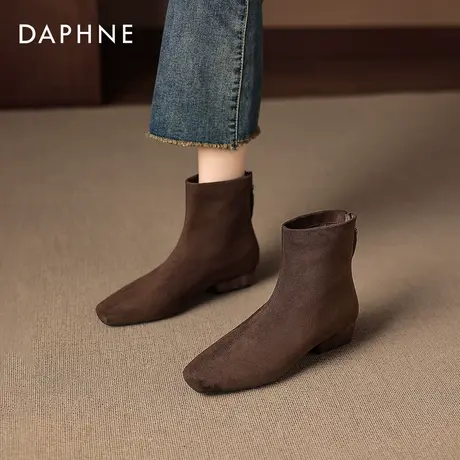 达芙妮靴子女2025新款爆款棕色黑色瘦瘦靴绒面高跟鞋粗跟法式女靴商品大图