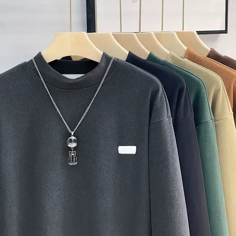 抗起球德绒卫衣男秋季宽松厚实简约宽松圆领长袖打底衫套头T恤男图片