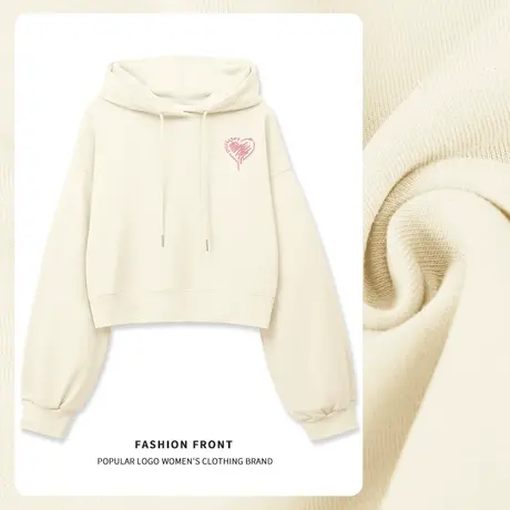 VR真维斯连帽卫衣女短款上衣2023新款春秋女装小个子显瘦显高外套图片