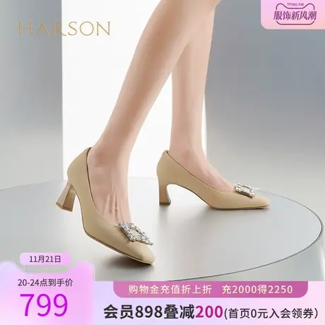 【门店直发】哈森秋季新品粗跟通勤高跟鞋水钻单鞋HL236010图片