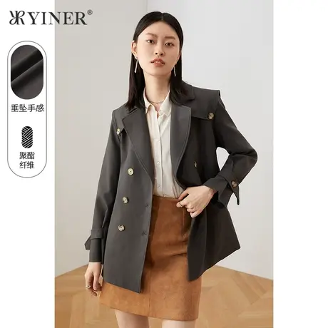 YINER音儿奥莱女装秋季气质西装领风衣外套商品大图