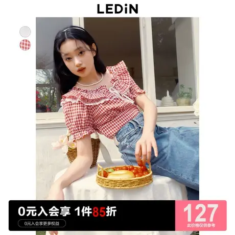 乐町纯欲短款上衣2023夏季新款女红格纹碎花温柔小众超仙短袖衬衫图片