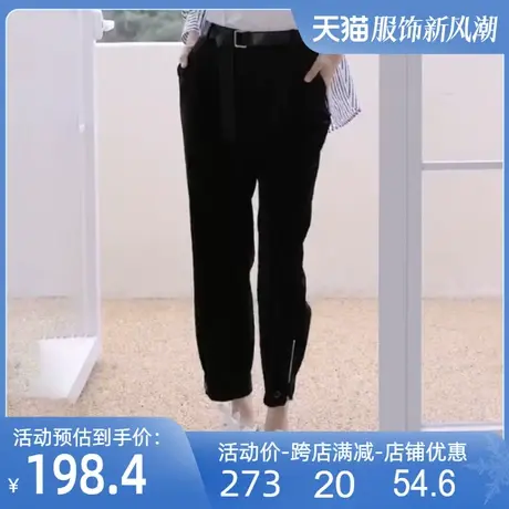 黑色束脚工装裤2023春新款高腰直筒裤宽松哈伦裤薄款九分休闲裤女商品大图