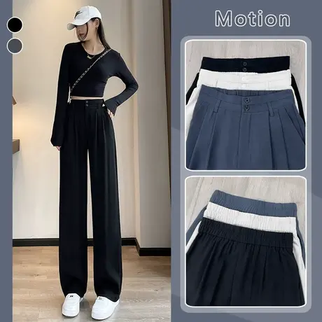 高腰西装裤女夏季2023薄款垂感宽松显瘦百搭休闲黑色直筒阔腿裤子图片