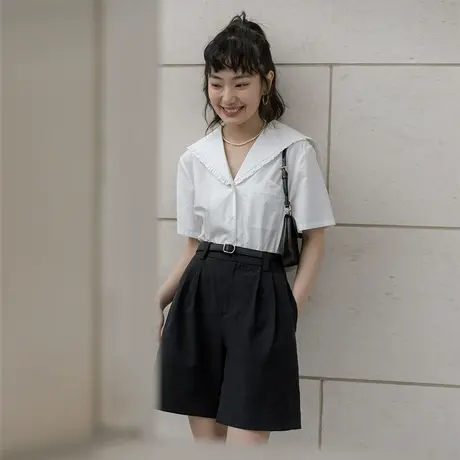 蛋挞家西装短裤夏季女薄款2022新款宽松休闲五分裤高腰阔腿中裤子商品大图