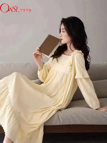 睡衣女春秋季长袖甜美法式公主风睡裙家居服睡衣裙子商品大图