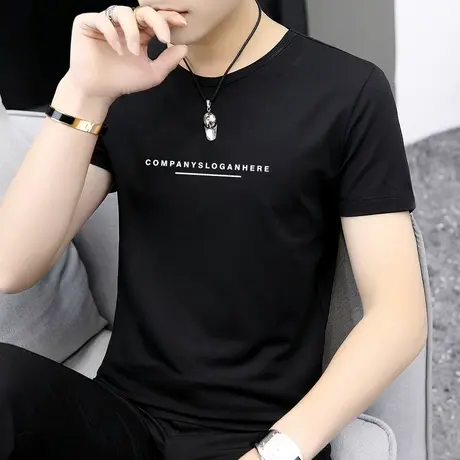 莫代尔男士t恤短袖夏季衣服冰丝潮流潮牌黑色圆领打底衫半袖男生商品大图