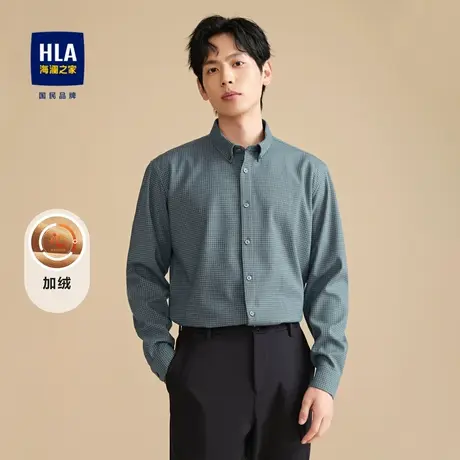 【加绒加厚】HLA/海澜之家含莱赛尔长袖衬衫2023秋冬新印花衬衣男图片