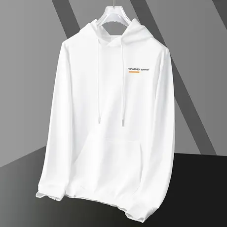 男士卫衣春秋款宽松潮流百搭加绒白色长袖带帽衫字母印花连帽外套商品大图