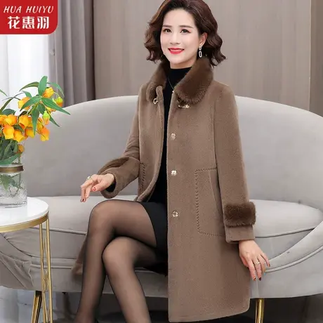妈妈冬装水貂绒外套女中长款洋气新款中老年人加绒加厚羊毛呢大衣商品大图