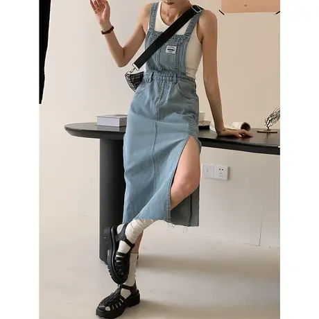 【7折清仓】显瘦无袖辣妹牛仔连衣裙茶歇法式裙子感背带裙女夏季图片