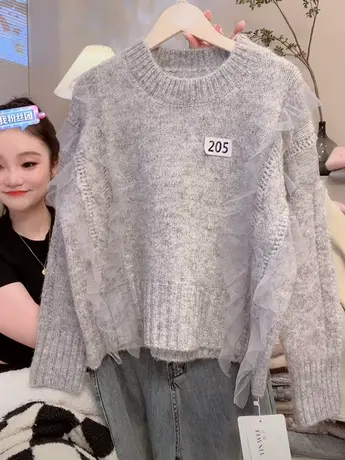 小众设计感灰色针织套头衫女2023秋装新款时尚显瘦宽松百搭毛衣洋图片