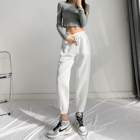 断码清仓白色运动裤女宽松束脚春秋季小个子九分显瘦休闲卫裤潮商品大图
