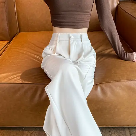 白色西装裤女春秋新款高腰显瘦松紧腰百搭垂感窄版阔腿拖地休闲裤商品大图