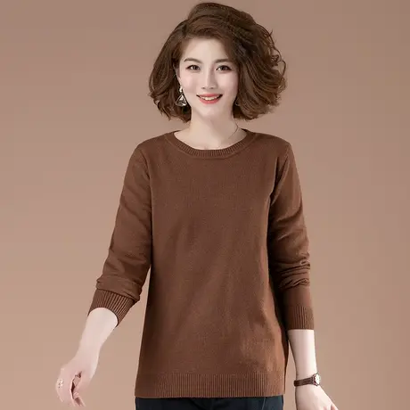 针织衫秋季新款大码女装宽松中年妈妈显瘦圆领套头打底衫女士毛衣商品大图