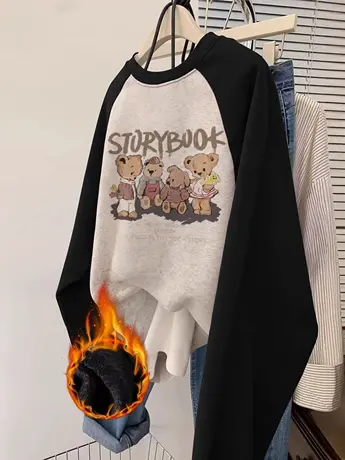 山东即墨卫衣女2023新款爆款插肩袖大码宽松加绒ins卡通减龄上衣商品大图