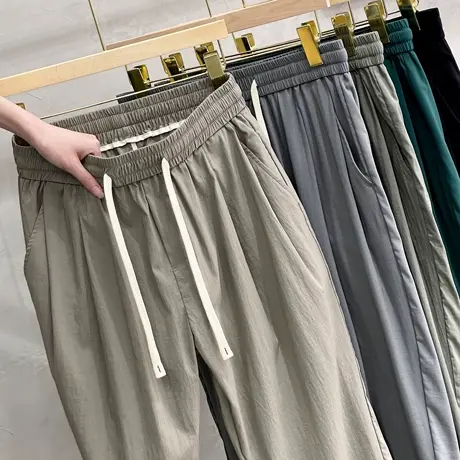 春季运动裤男裤子宽松夏季潮流九分休闲裤冰丝薄款束脚卫裤哈伦裤商品大图