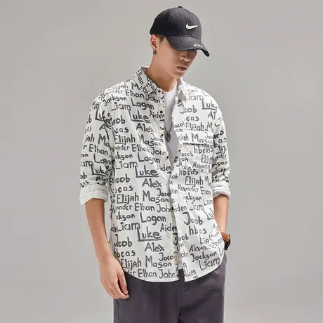 Modi Nick/摩帝尼克雅痞风男士衬衫复古印花宽松长袖休闲潮流外套图片