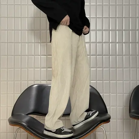 雪尼尔直筒裤子男日系百搭垂感拖地裤宽松大码灯芯绒阔腿男休闲裤商品大图
