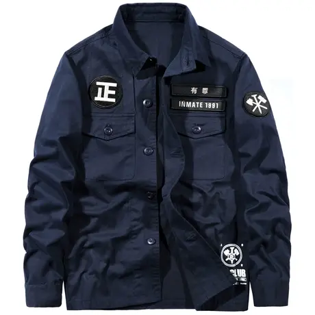 VIP刺绣徽章翻领夹克男士春秋新款宽松纯棉国潮复古工装外套潮流商品大图