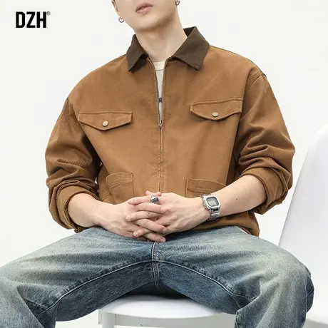 男士翻领夹克男春秋潮牌宽松男装2024新款男生外套美式复古上衣服商品大图