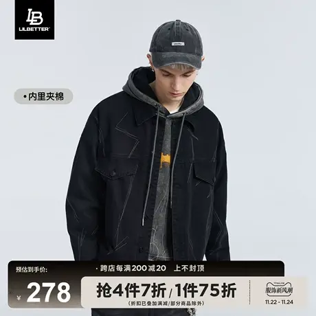 Lilbetter棉衣外套男新款满印男士棉服水洗牛仔夹克美式潮流冬装商品大图